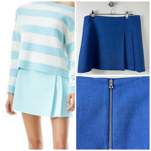 Alice + Olivia Dresses & Skirts - Alice & Olivia Blue Semira Pleated Mini Pleated Exposed Zipper Skirt 6